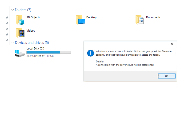 Windows Cannot Access di Windows 10