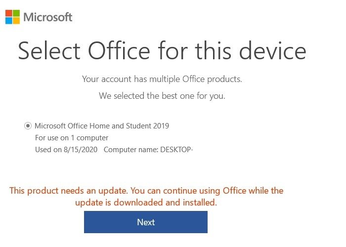 There’s a problem with your Office license di Windows 10